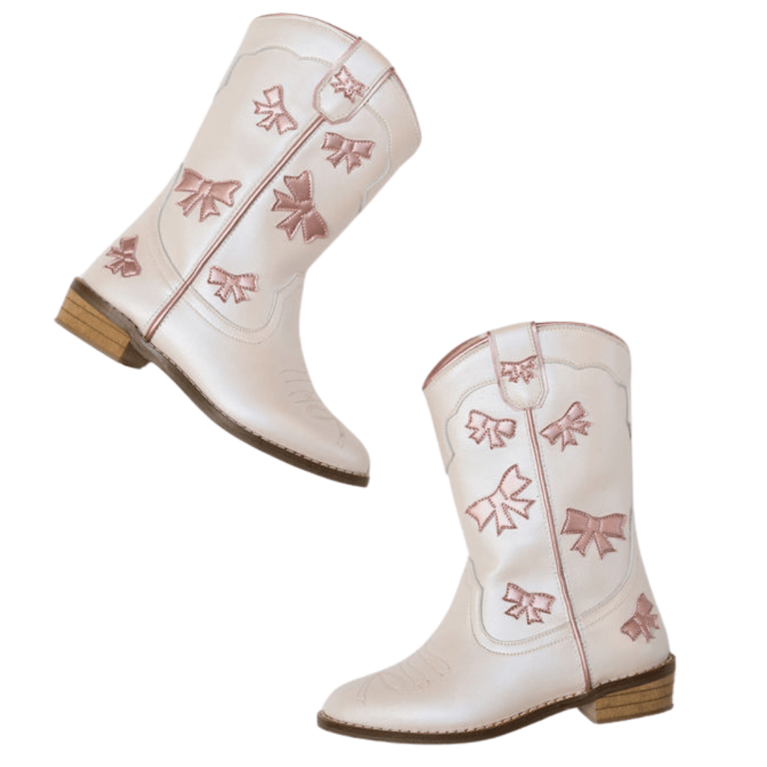 Cowgirl White Pink Bow Boots