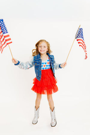 Red, White & Blue Heart Tulle Dress