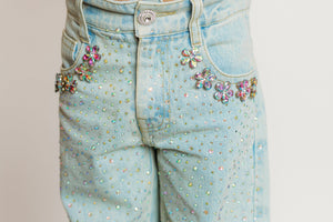 Wide Leg Gem Embellished Jeans