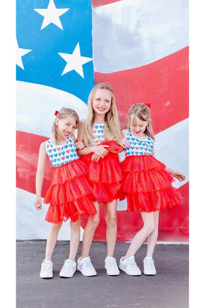 Red, White & Blue Heart Tulle Dress