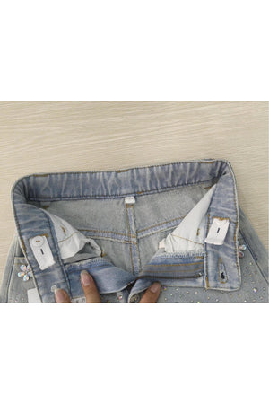 Wide Leg Gem Embellished Jeans