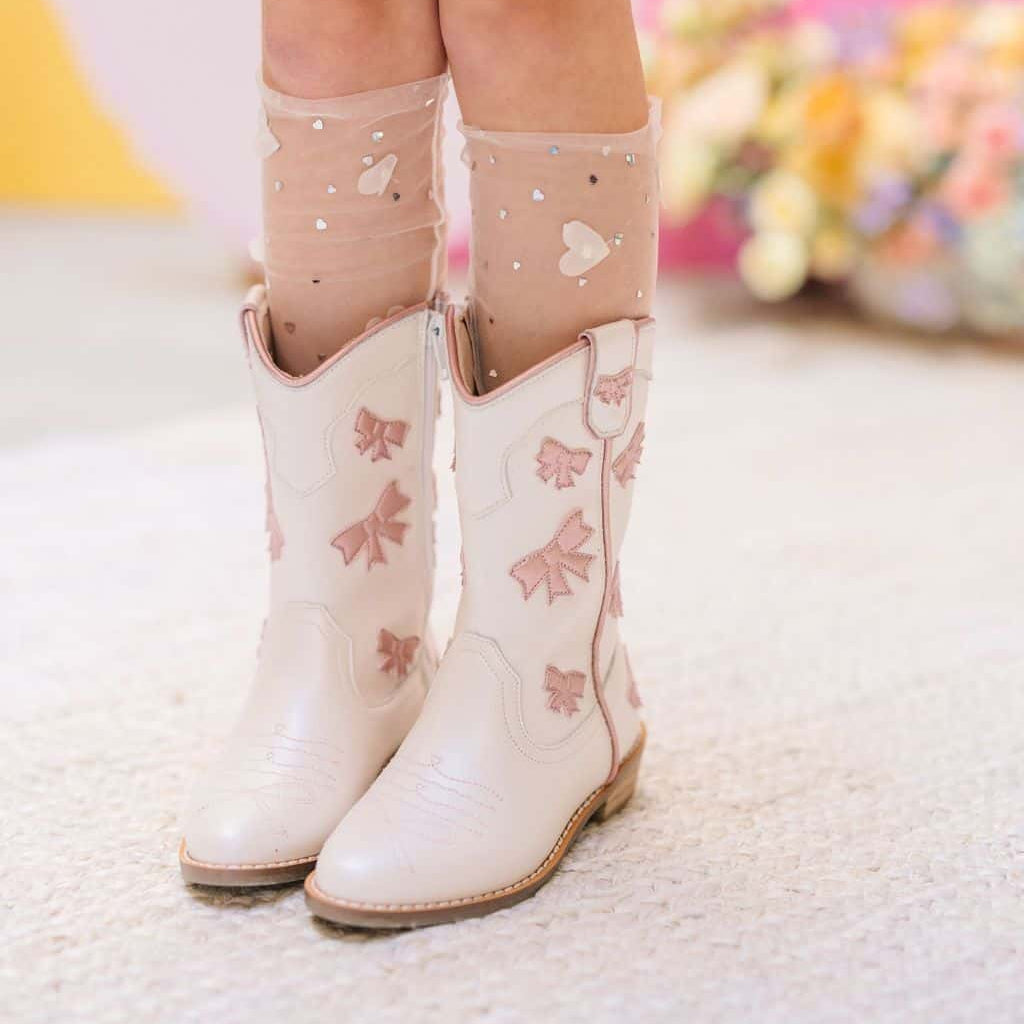 Pink Bow Girls Bow Boots Cowgirl White Pink Bow Boots – Wild And Rae