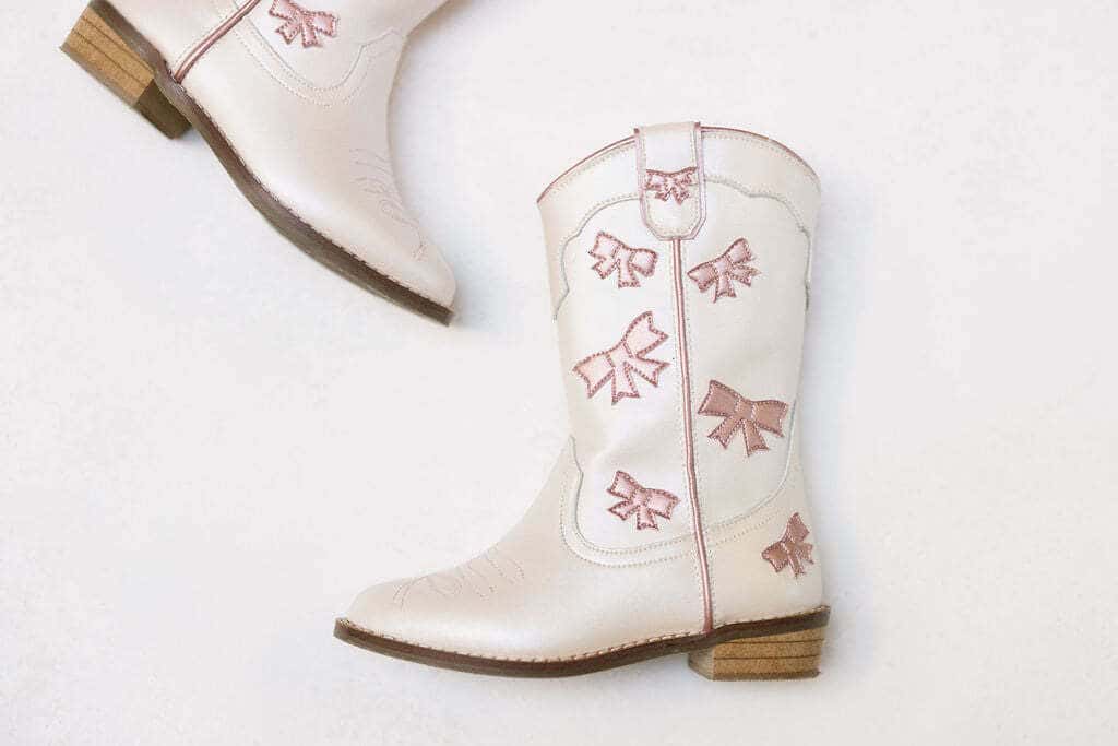 Cowgirl White + Pink Bow Boots